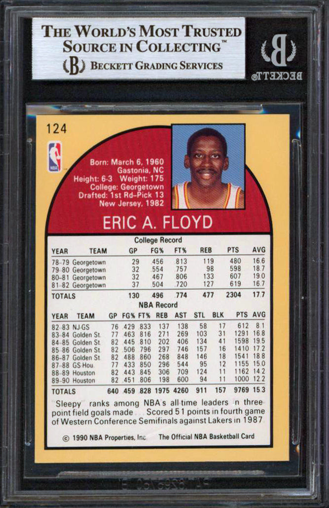 Rockets Eric Floyd Authentic Signed 1990 Hoops #124 Card Autographed BAS Slabbed