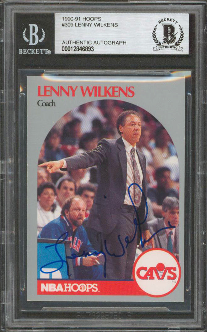 Cavaliers Lenny Wilkens Authentic Signed 1990 Hoops #309 Card BAS Slabbed