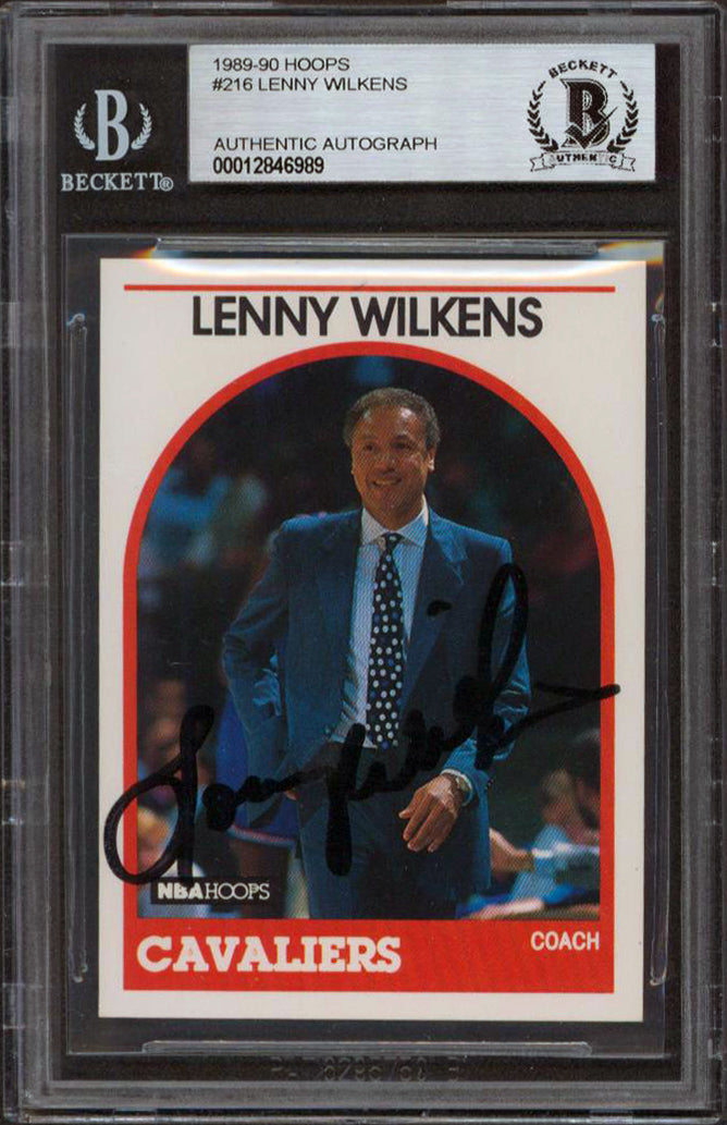 Cavaliers Lenny Wilkens Authentic Signed 1989 Hoops #216 Card BAS Slabbed