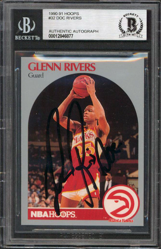 Hawks Doc Rivers Authentic Signed 1990 Hoops #32 Card Autographed BAS Slabbed