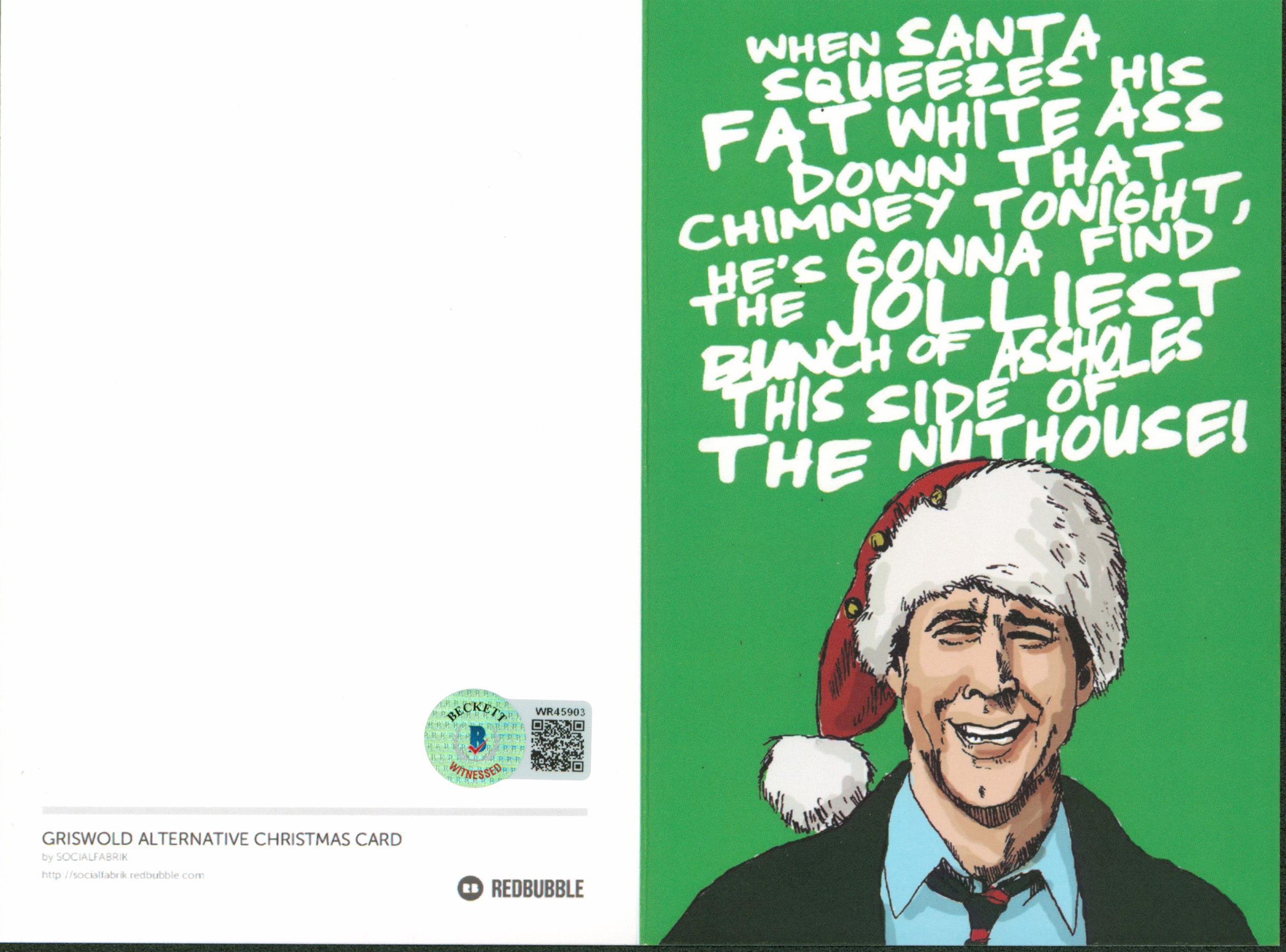 Chevy Chase Christmas Vacation Authentic Signed Green Front Greeting Card BAS W