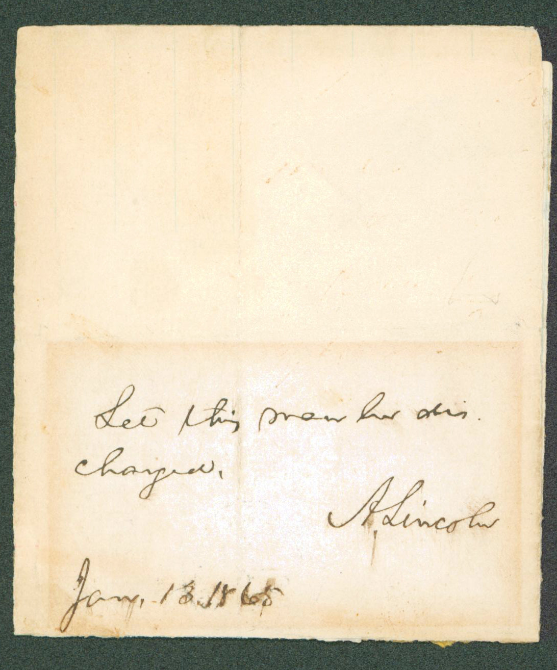 Abraham Lincoln Jan. 13, 1865 Signed Handwritten Endorsement Document BAS LOA