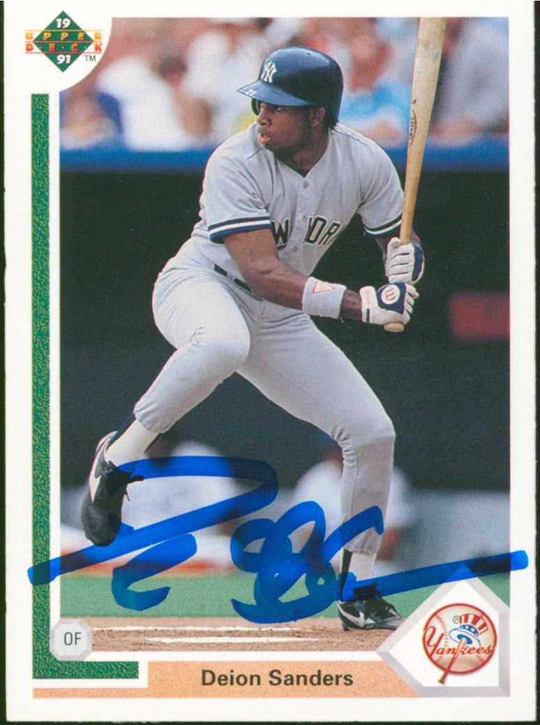 Yankees Deion Sanders Signed 1991 Upper Deck #352 Card BAS Witnessed #WP68535