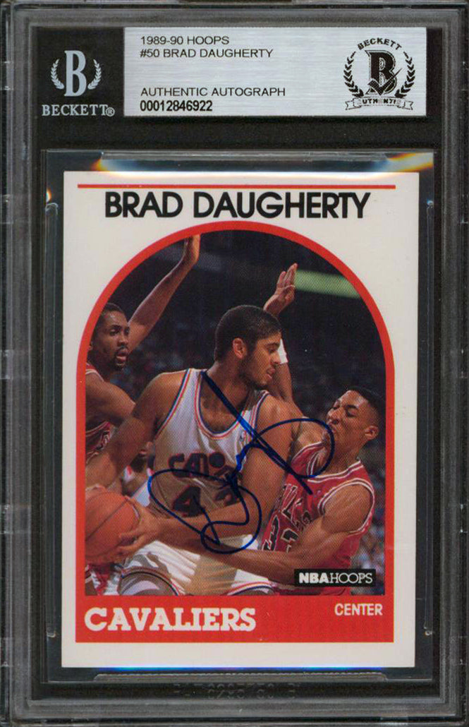 Cavaliers Brad Daugherty Authentic Signed 1989 Hoops #50 Card BAS Slabbed