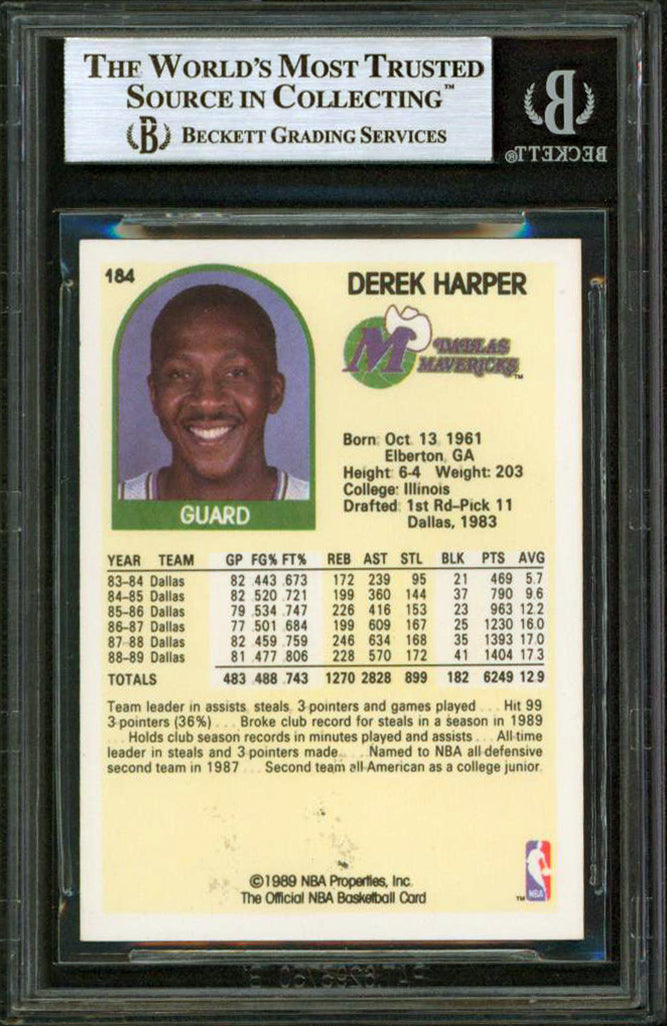 Mavericks Derek Harper Authentic Signed 1989 Hoops #184 Card BAS Slabbed