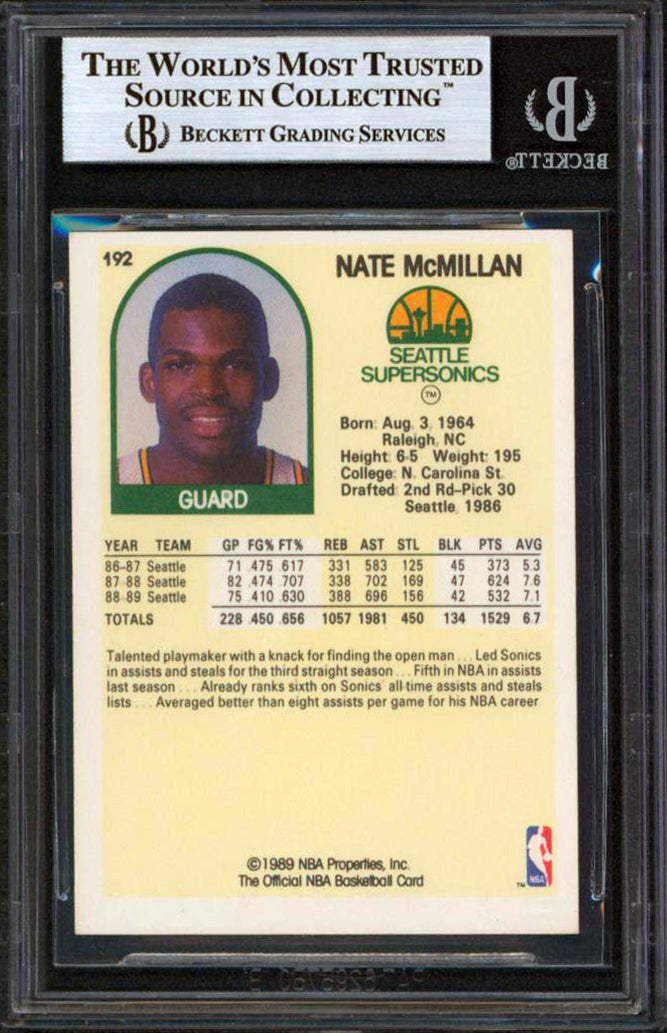 Sonics Nate McMillan Authentic Signed 1989 Hoops #192 Card BAS Slabbed