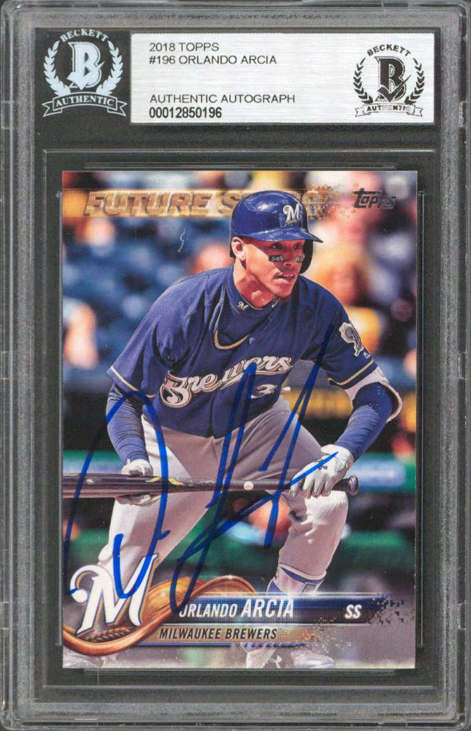 Brewers Orlando Arcia Authentic Signed 2018 Topps #196 Rookie Card BAS Slabbed