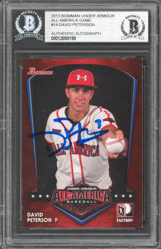 David Peterson Signed 2013 Bowman Under Armour AA Game #14 Rookie Card BAS Slab