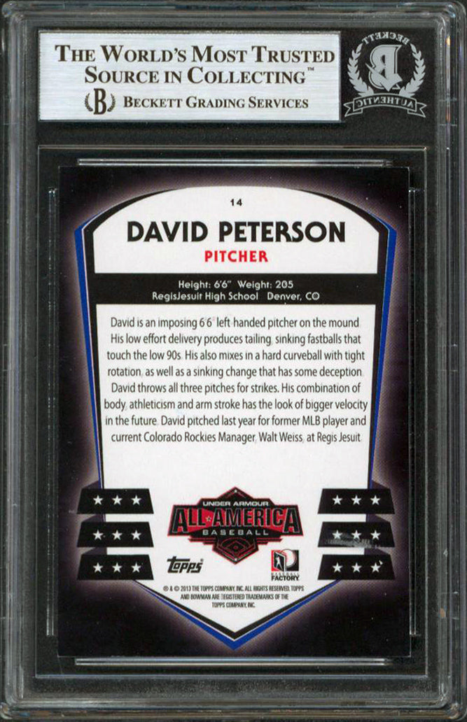 David Peterson Signed 2013 Bowman Under Armour AA Game #14 Rookie Card BAS Slab