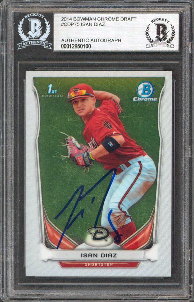 D-Backs Isan Diaz Signed 2014 Bowman Chrome Draft #CDP75 Rookie Card BAS Slabbed