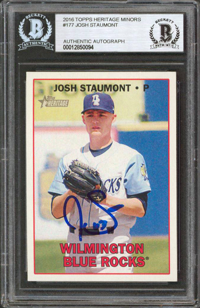 Royals Josh Staumont Signed 2016 Topps Heritage Minors #177 Rookie Card BAS Slab