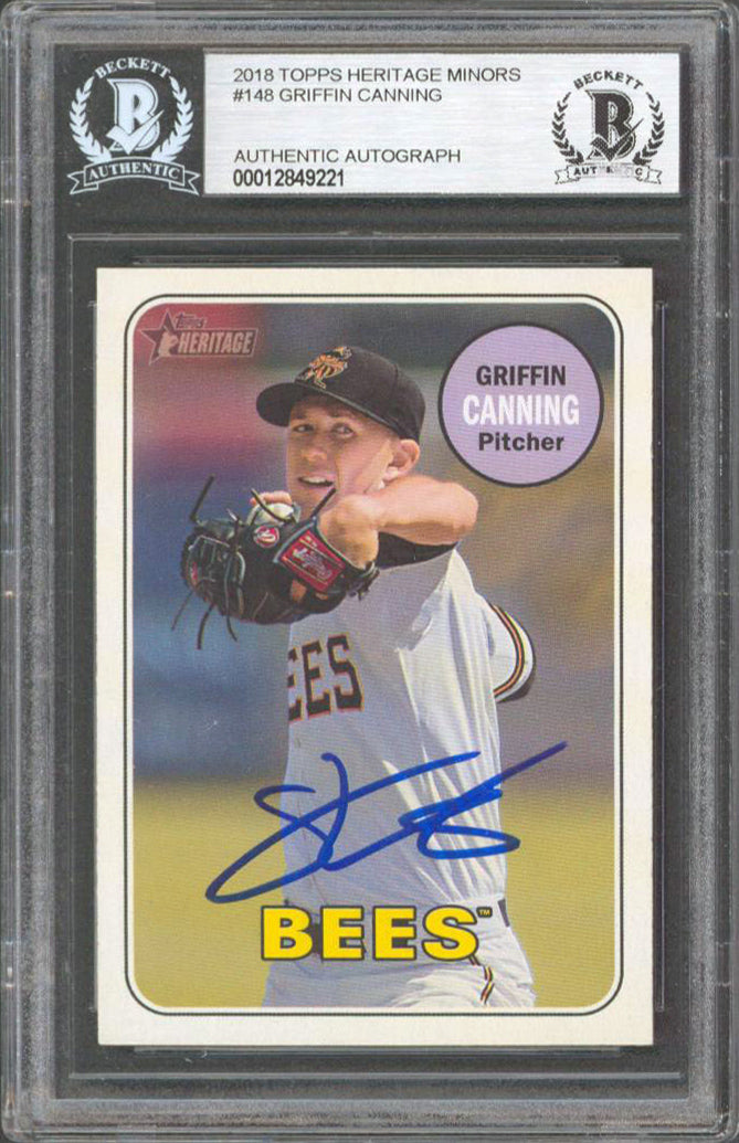 Angels Griffin Canning Signed 2018 Topps Heritage Minors #148 Card BAS Slabbed