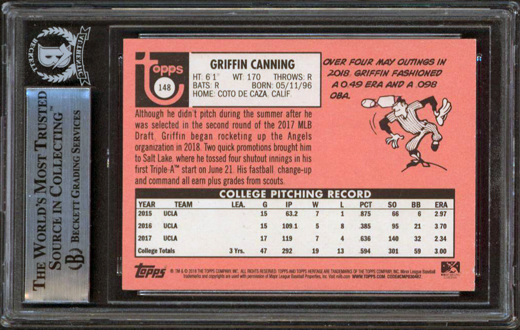 Angels Griffin Canning Signed 2018 Topps Heritage Minors #148 Card BAS Slabbed