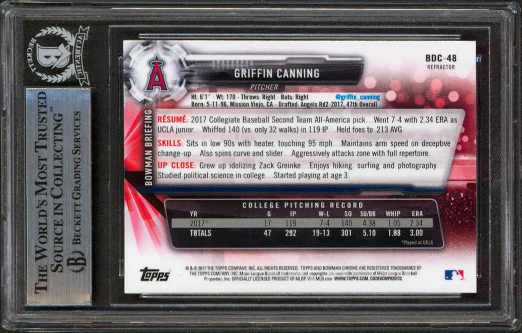 Griffin Canning Signed 17 Bowman Chrome Draft Refractors #BDC48 RC Card BAS Slab