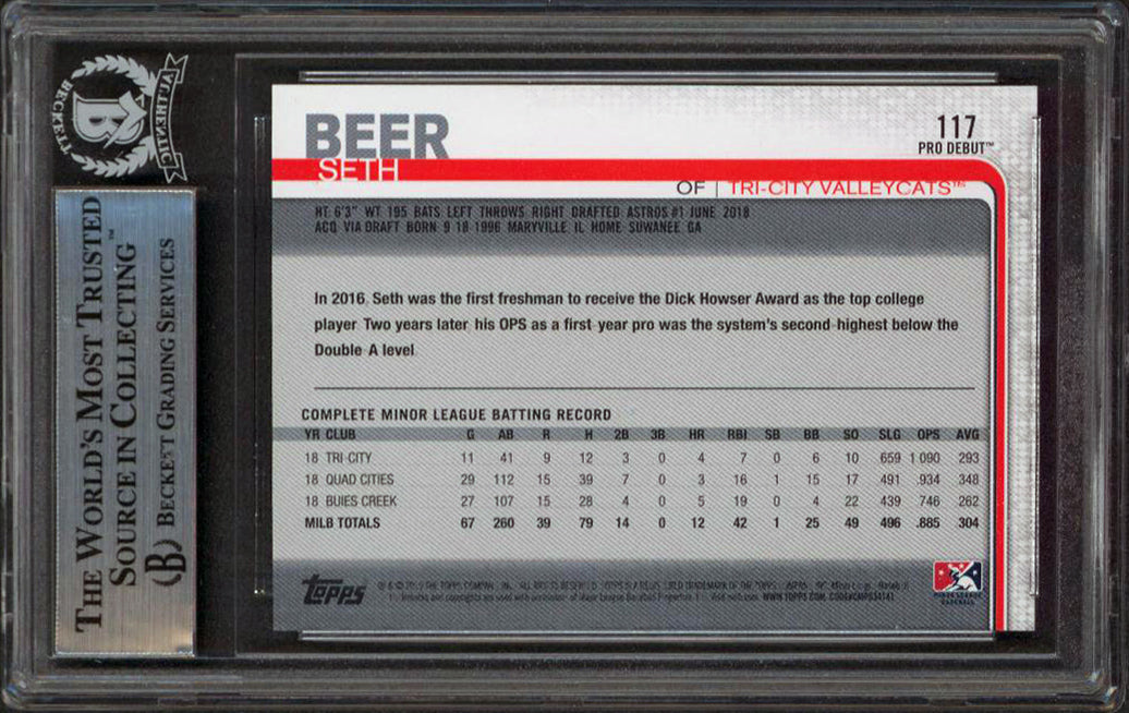 D-Backs Seth Beer Signed 2019 Topps Pro Debut #117 Rookie Card BAS Slabbed