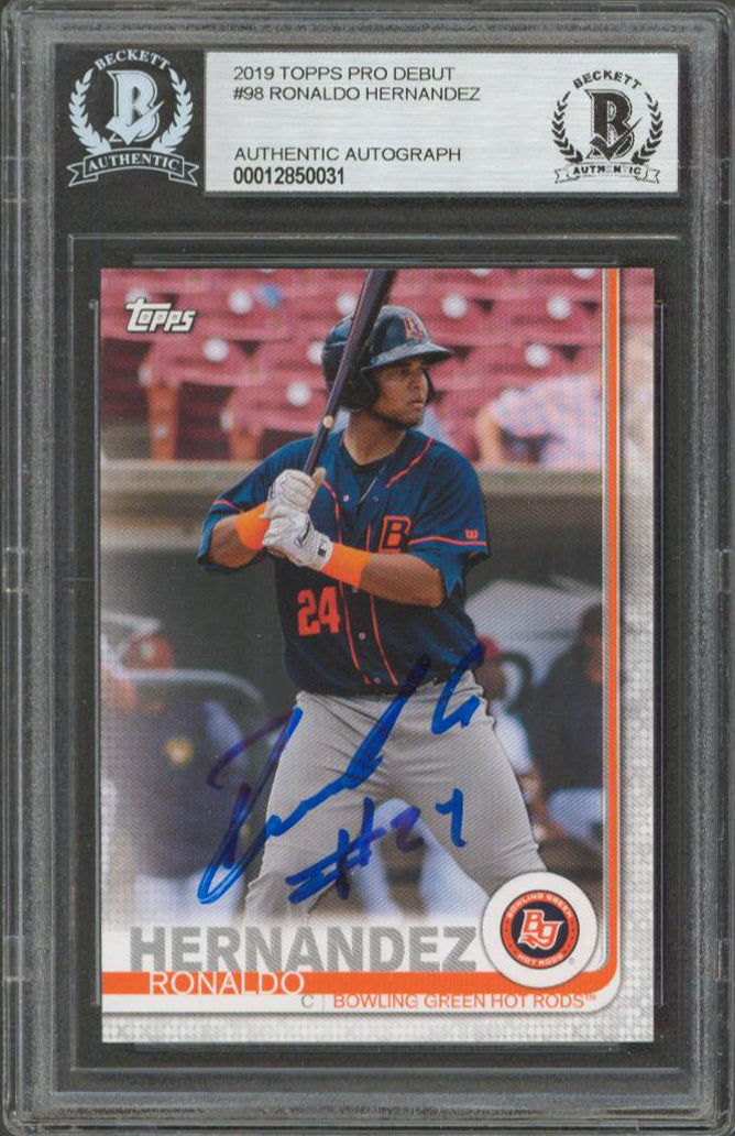 Red Sox Ronaldo Hernandez Signed 2019 Topps Pro Debut #98 Rookie Card BAS Slab