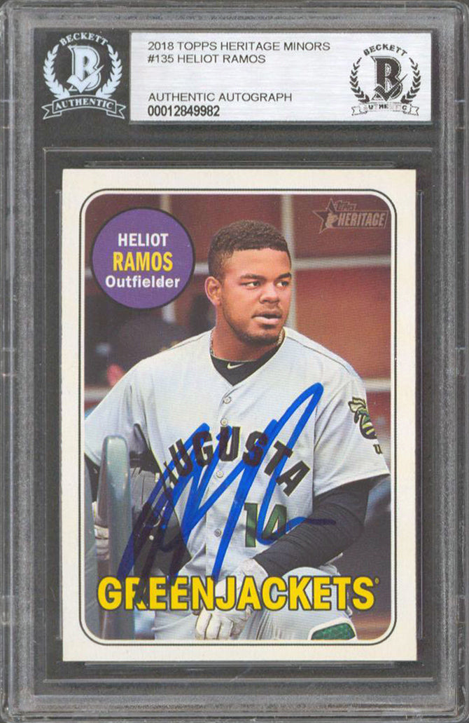 Giants Heliot Ramos Signed 2018 Topps Heritage Minors #135 Card BAS Slabbed