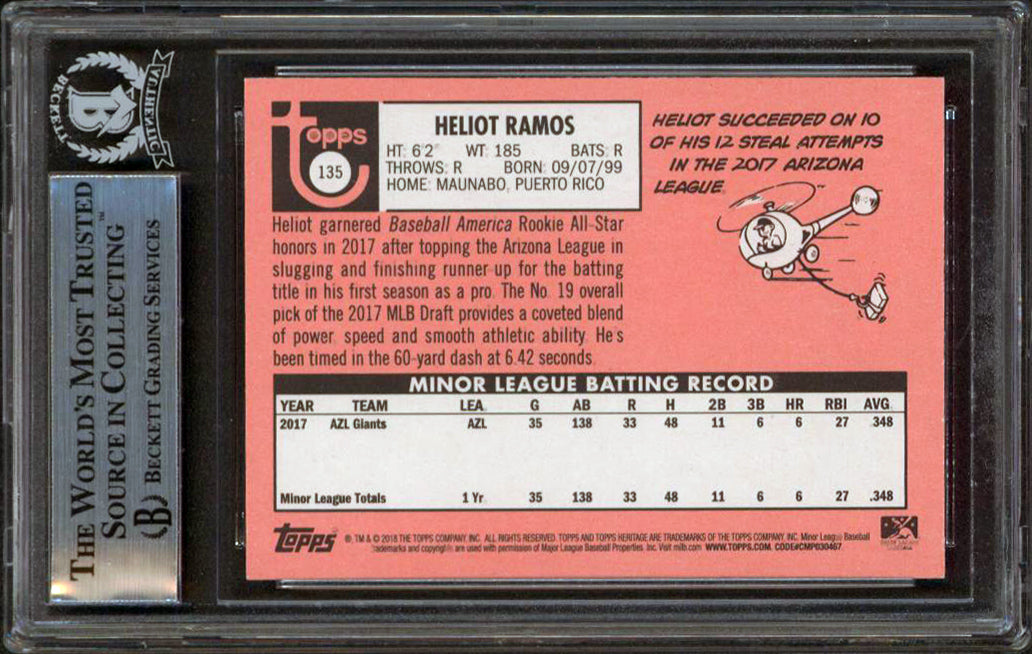 Giants Heliot Ramos Signed 2018 Topps Heritage Minors #135 Card BAS Slabbed