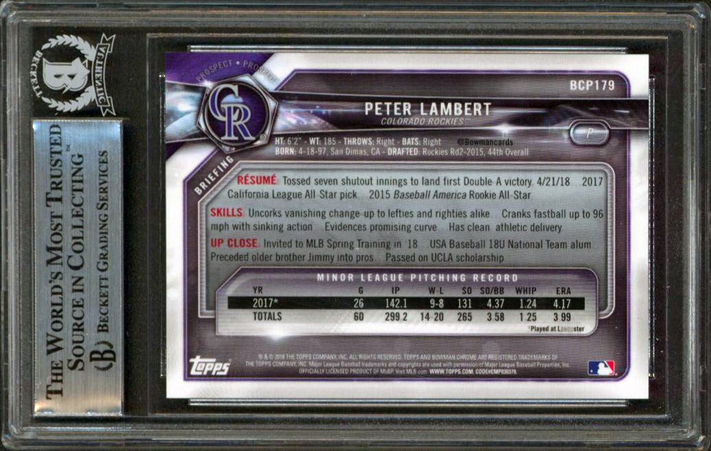 Peter Lambert Signed 2018 Bowman Chrome Prospects Gold Refractors Card BAS Slab