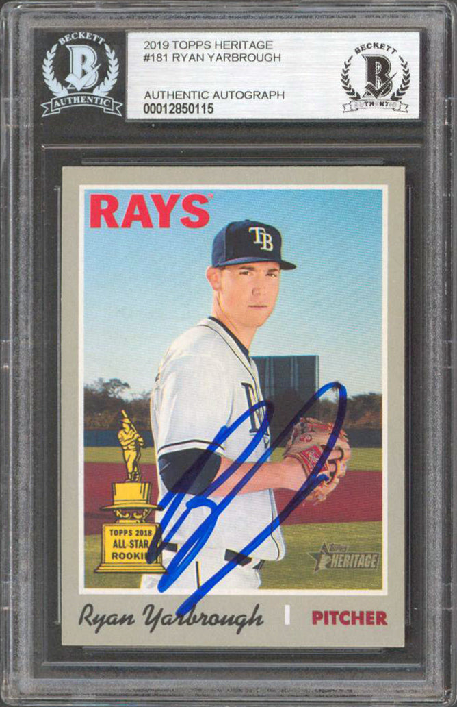 Rays Ryan Yarbrough Authentic Signed 2019 Topps Heritage #181 Card BAS Slabbed