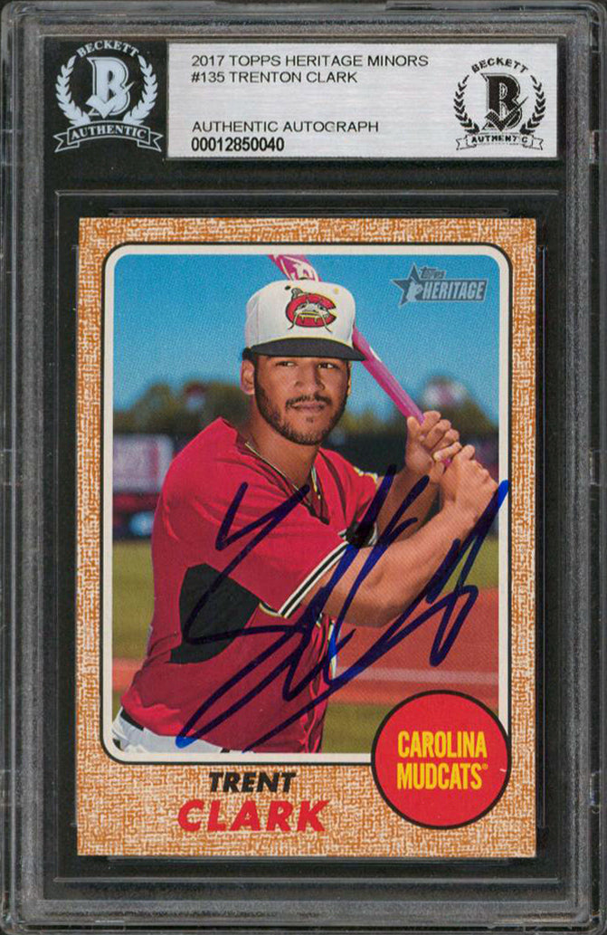 Trent Grisham Clark Signed 2017 Topps Heritage Minors #135 Rookie Card BAS Slab