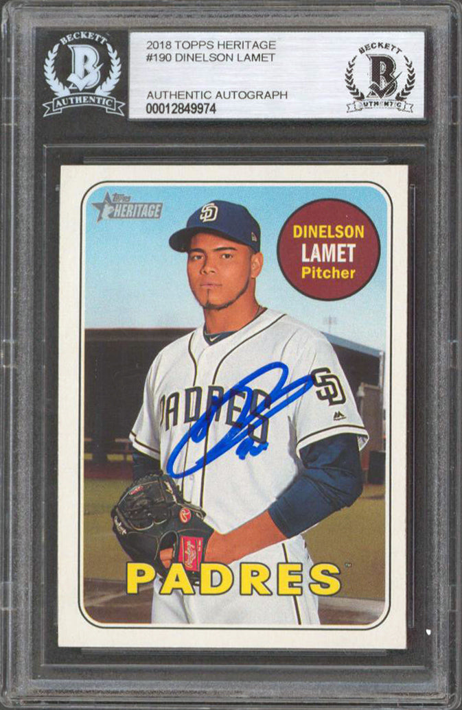 Padres Dinelson Lamet Signed 2018 Topps Heritage #190 Rookie Card BAS Slabbed