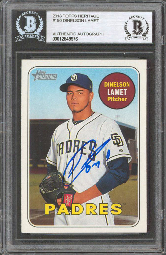 Padres Dinelson Lamet Signed 2018 Topps Heritage #190 Rookie Card BAS Slabbed