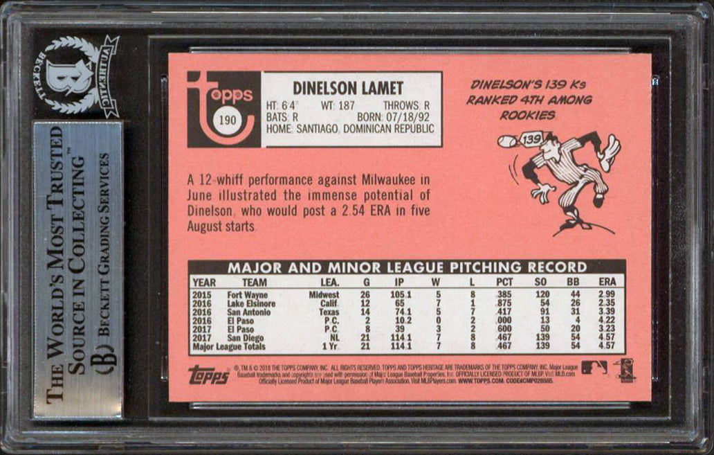 Padres Dinelson Lamet Signed 2018 Topps Heritage #190 Rookie Card BAS Slabbed