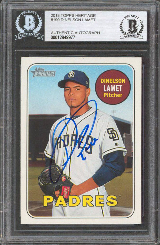 Padres Dinelson Lamet Signed 2018 Topps Heritage #190 Rookie Card BAS Slabbed