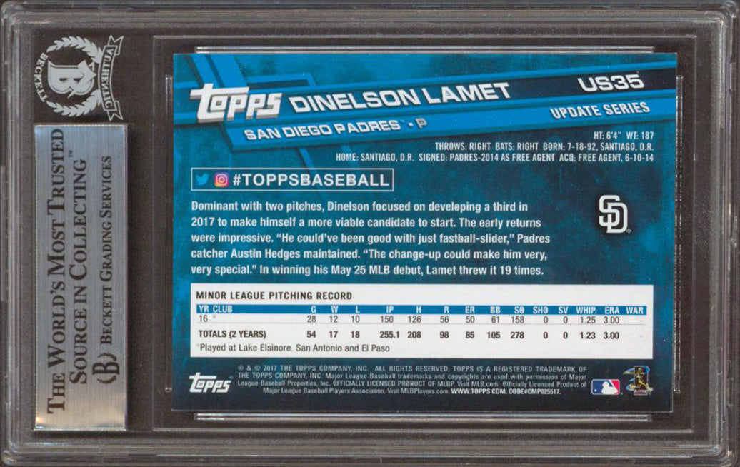 Padres Dinelson Lamet Signed 2017 Topps Update #US35 Rookie Card BAS Slabbed