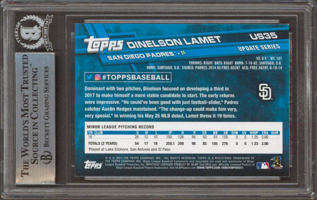 Padres Dinelson Lamet Signed 2017 Topps Update #US35 Rookie Card BAS Slabbed