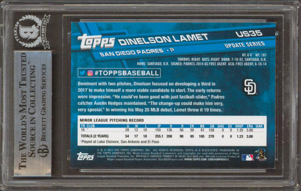 Padres Dinelson Lamet Signed 2017 Topps Update #US35 Rookie Card BAS Slabbed