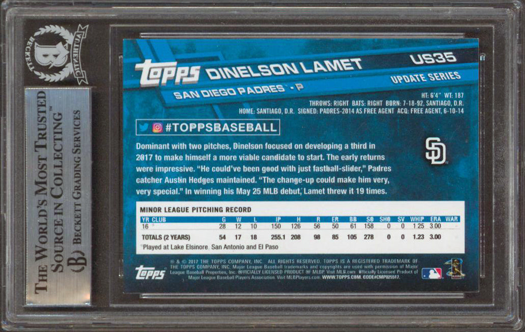 Padres Dinelson Lamet Signed 2017 Topps Update #US35 Rookie Card BAS Slabbed