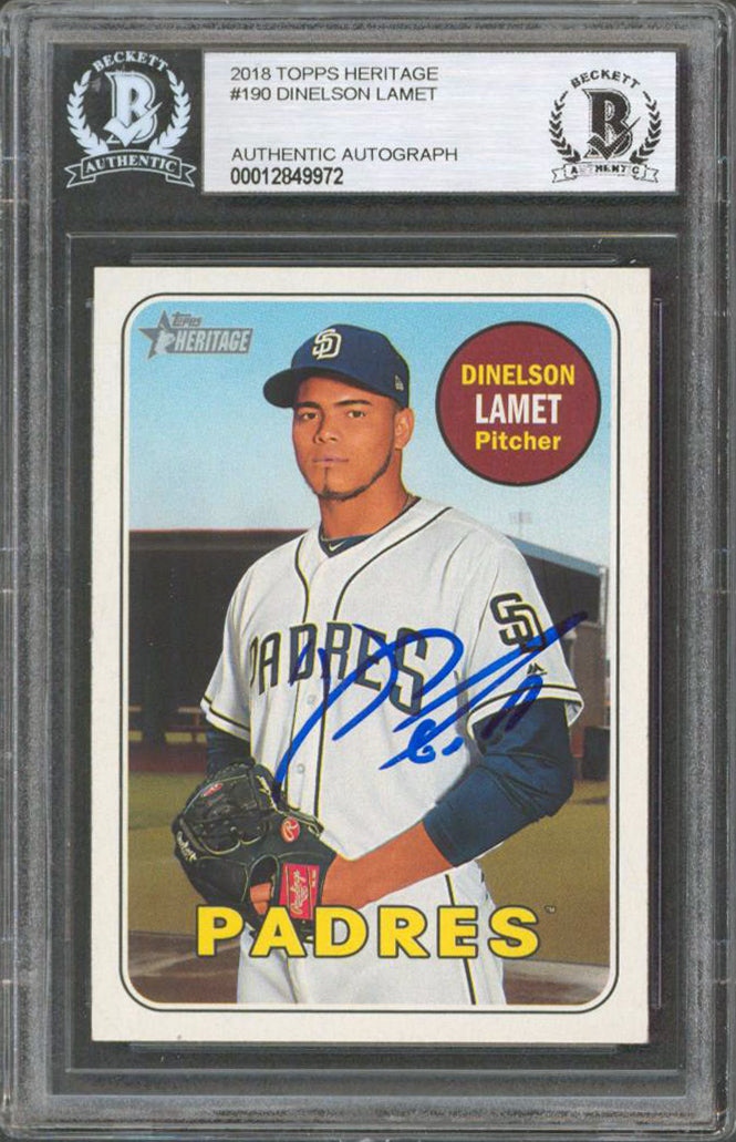 Padres Dinelson Lamet Signed 2018 Topps Heritage #190 Rookie Card BAS Slabbed