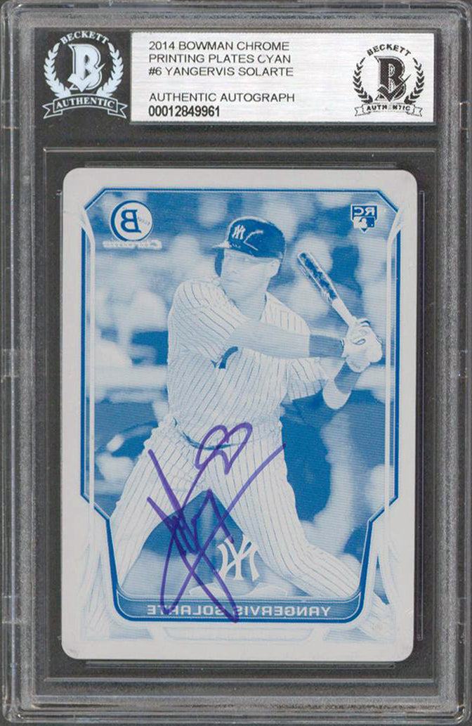 Yankees Yangervis Solarte Signed 2014 Bowman Chrome PP Cyan #6 RC BAS Slabbed