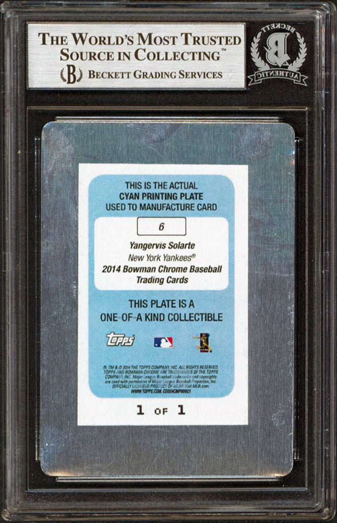 Yankees Yangervis Solarte Signed 2014 Bowman Chrome PP Cyan #6 RC BAS Slabbed