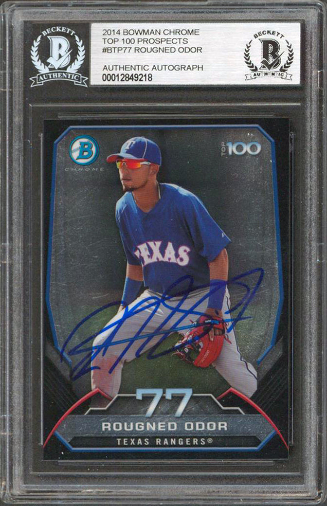 Yankees Rougned Odor Signed 2014 Bowman Chrome Top Prospects #BTP77 RC BAS Slab