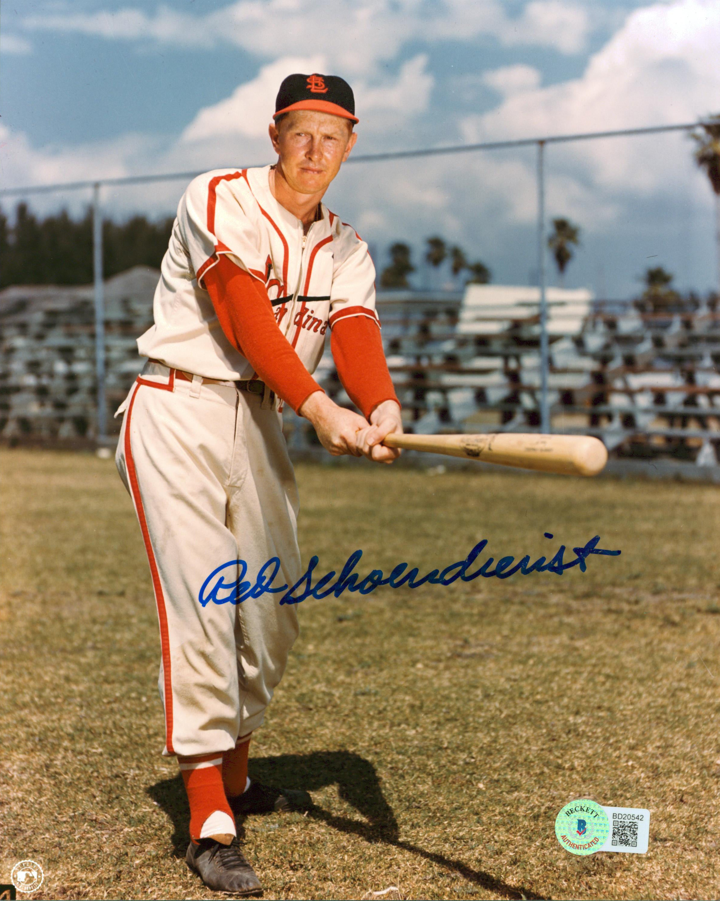 Cardinals Red Schoendienst Authentic Signed 8x10 Vertical Swinging Bat Photo BAS