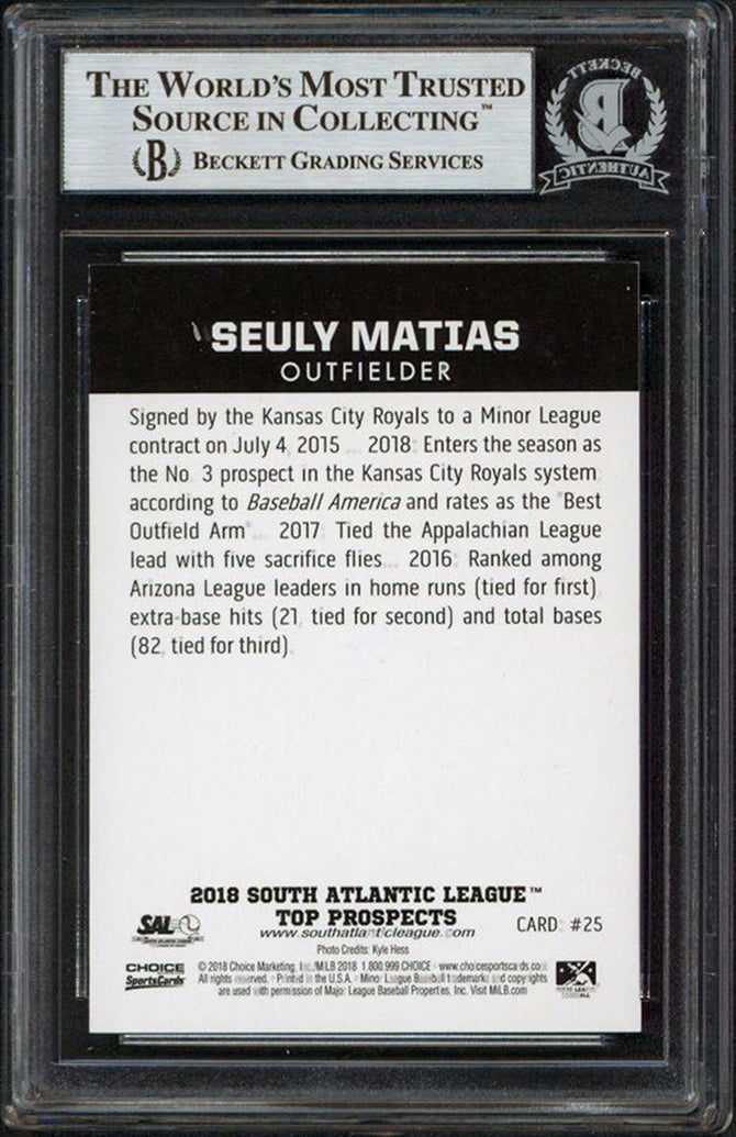 Royals Seuly Matias Signed 2018 South Atlantic League Prospects #25 RC BAS Slab