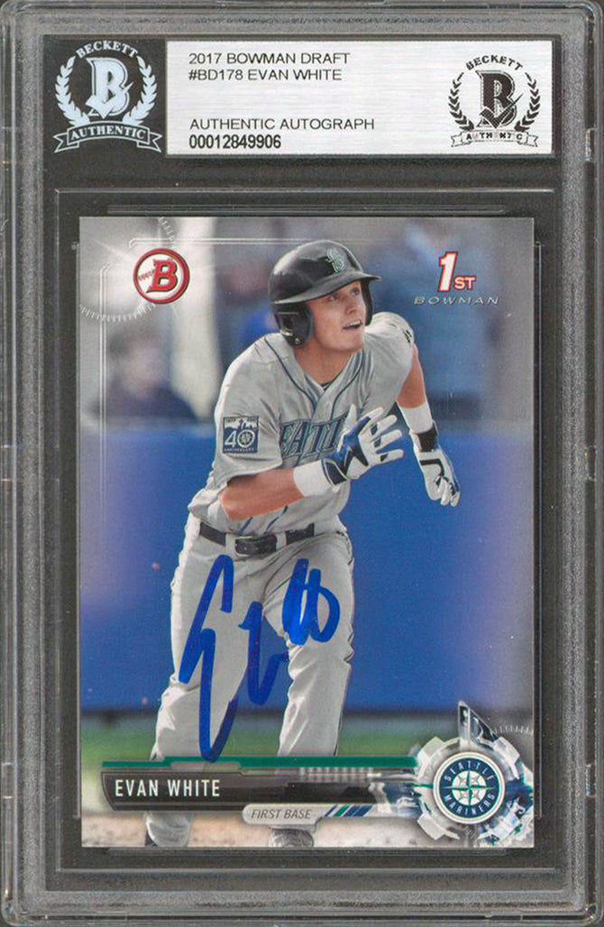 Mariners Evan White Authentic Signed 2017 Bowman Draft #BD178 RC BAS Slabbed