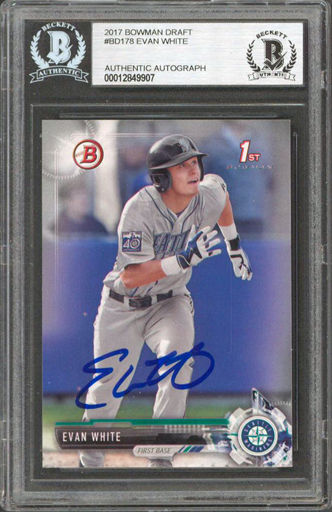 Mariners Evan White Signed 2017 Bowman Draft #BD178 RC BAS Slabbed  #12849907