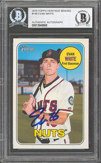 Mariners Evan White Authentic Signed 2018 Topps Heritage Minors #146 RC BAS Slab