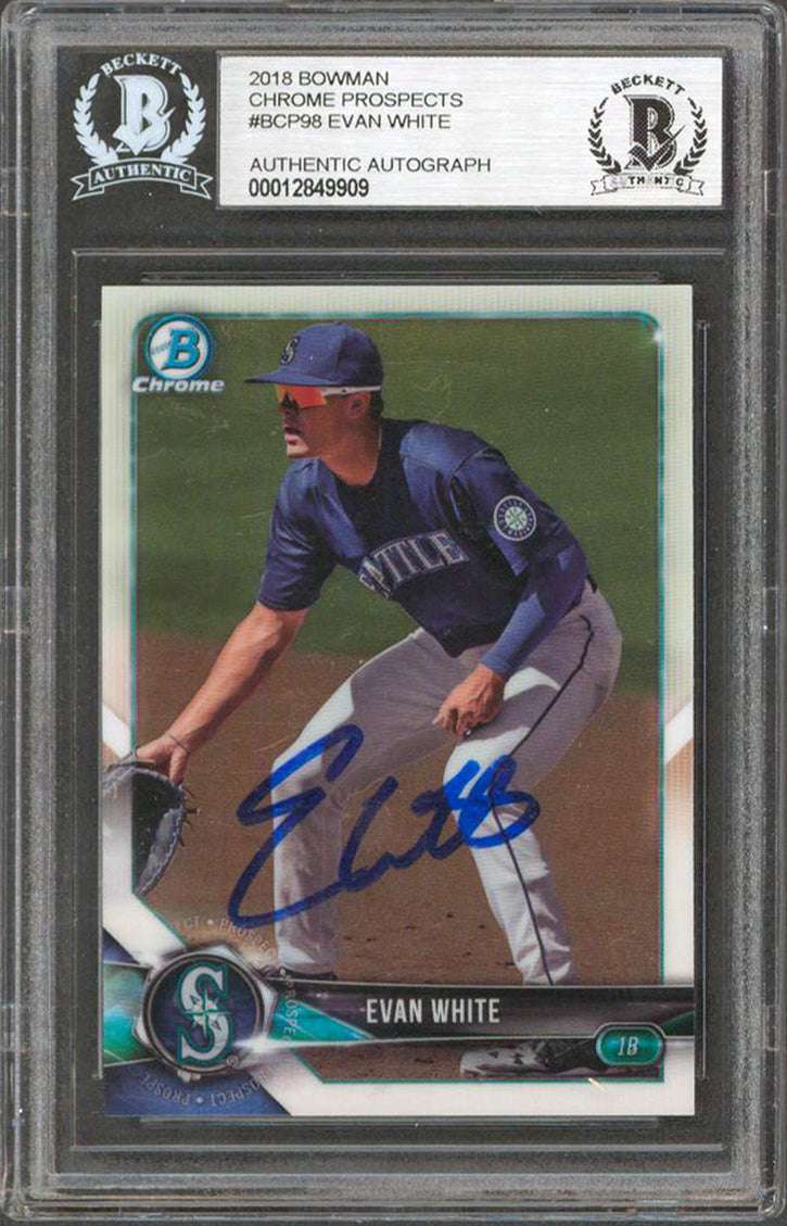 Mariners Evan White Signed 2018 Bowman Chrome Prospects #BCP98 RC BAS Slabbed