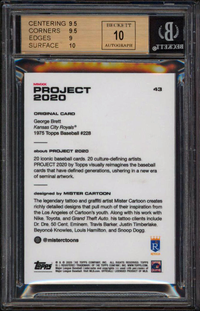 George Brett Signed 2020 Topps Project 2020 #43 Card Grade 9.5, Auto 10 BAS Slab