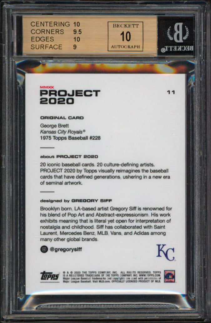 George Brett Signed 2020 Topps Project 2020 #11 Card Grade 9.5, Auto 10 BAS Slab