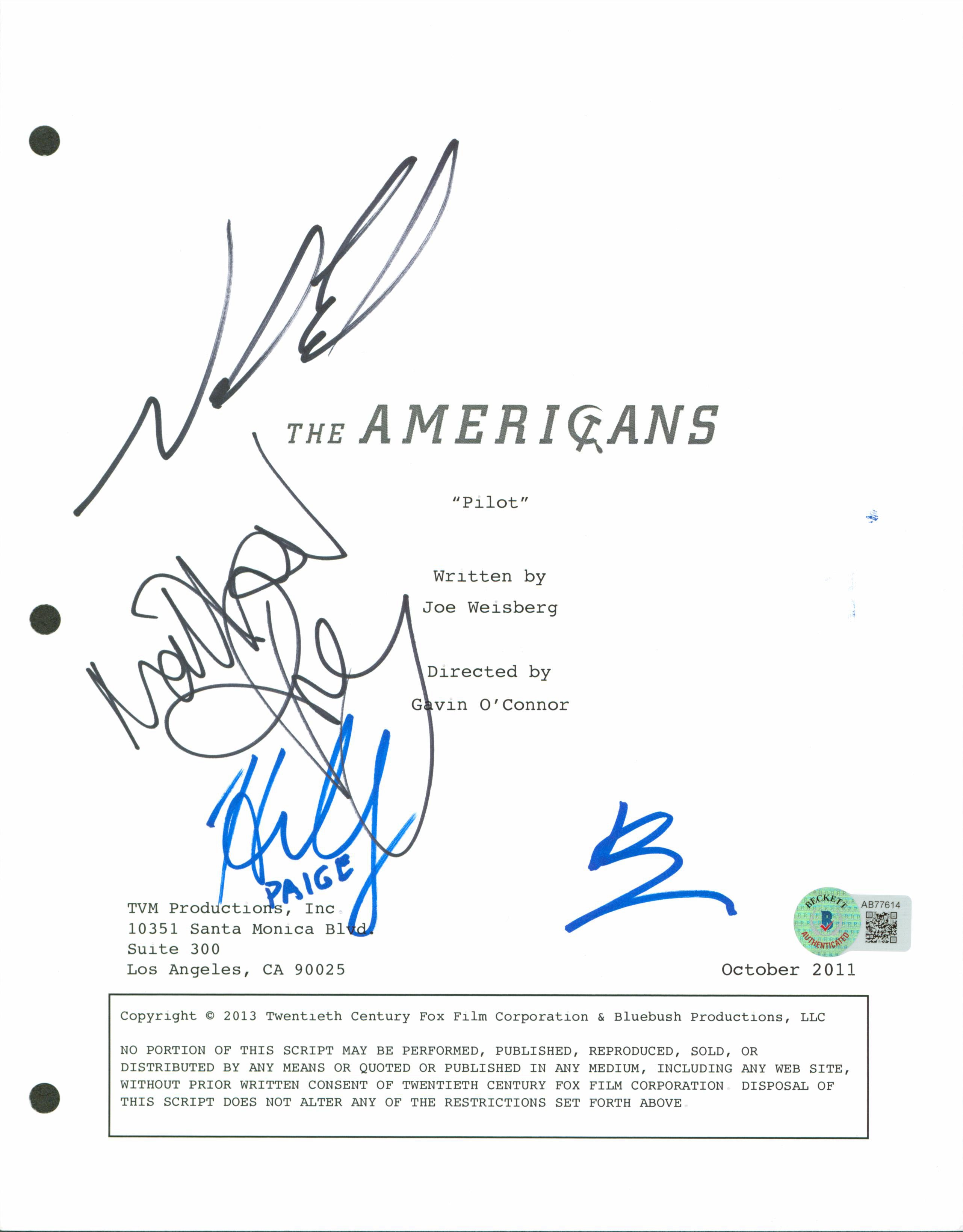 The Americans (4) Rhys, Taylor, Sellati +1 Signed Script Cover BAS #AB77614