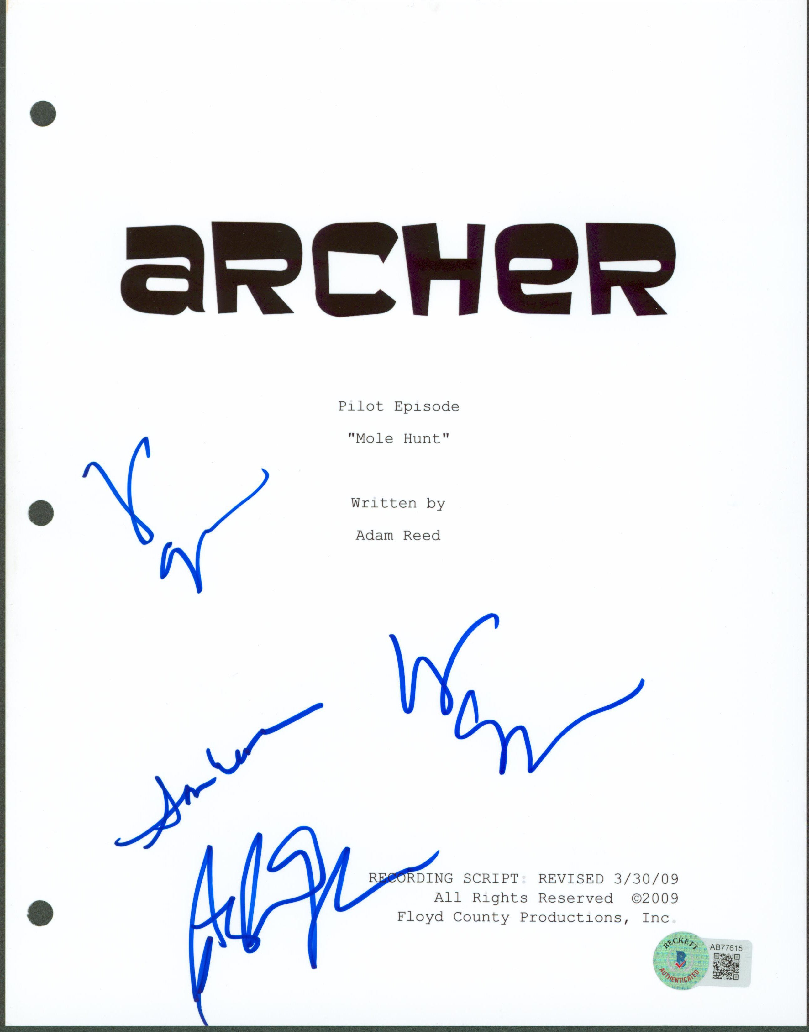 Archer (3) Tyler, Nash & Greer Authentic Signed 8.5x11 Script Cover BAS #AB77615