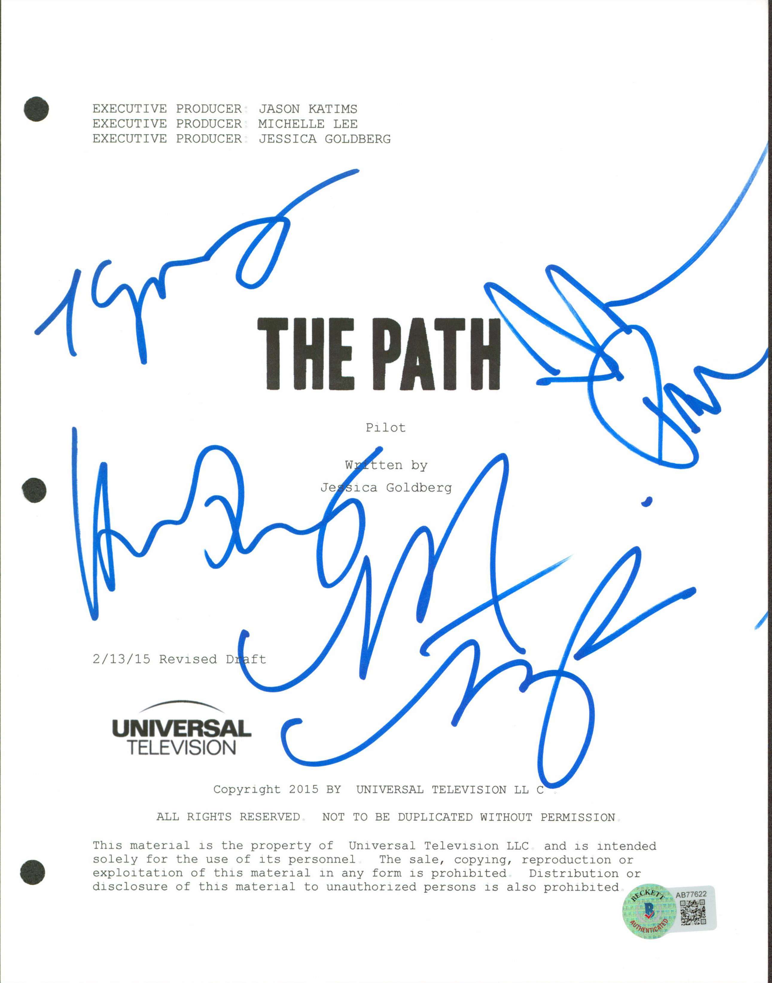 The Path (4) Paul, Dancy, Monaghan +1 Signed 8.5x11 Script Cover BAS #AB77622