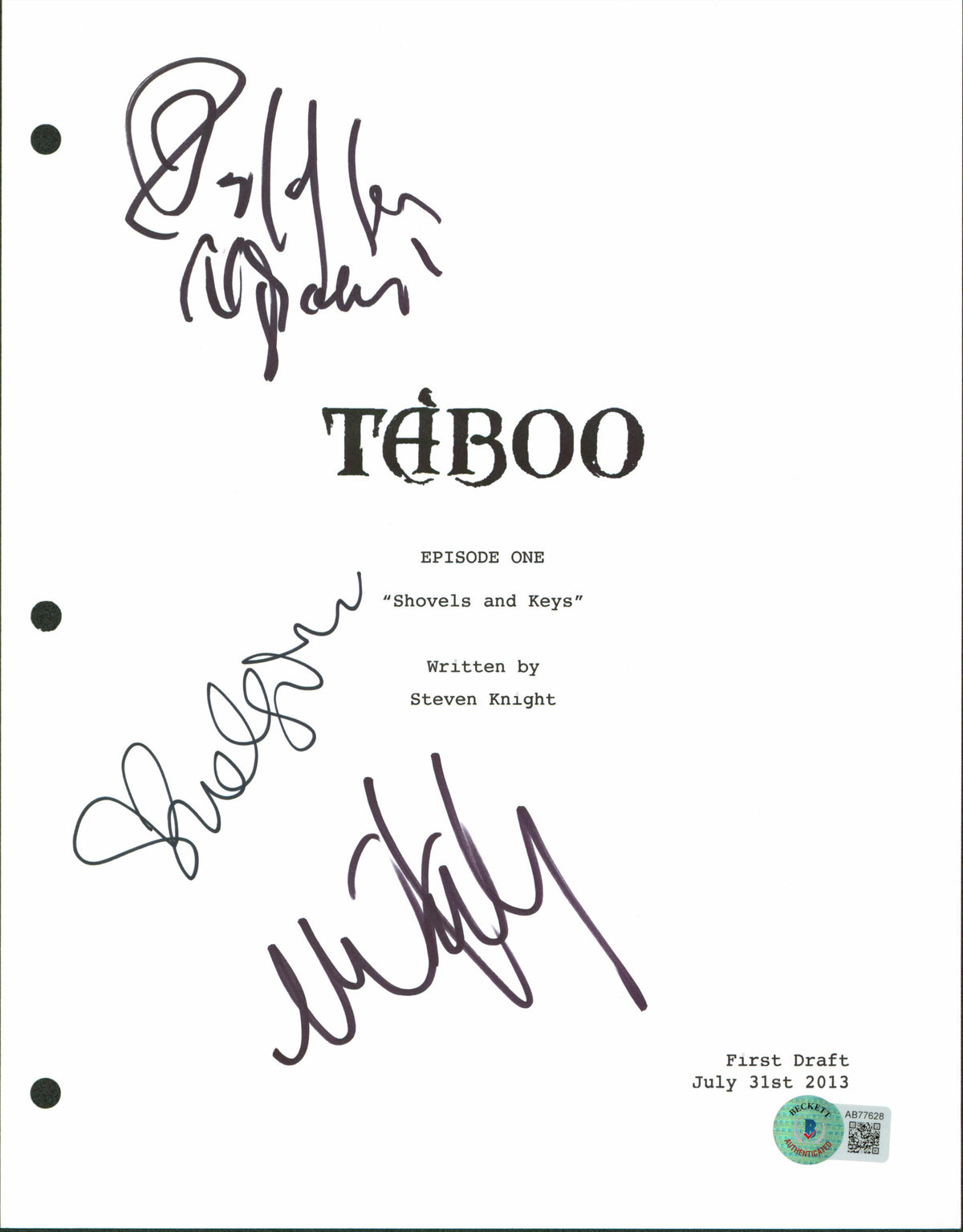 Taboo (3) Kelly, Chaplin & Nyholm Signed Taboo Script Cover BAS #AB77628
