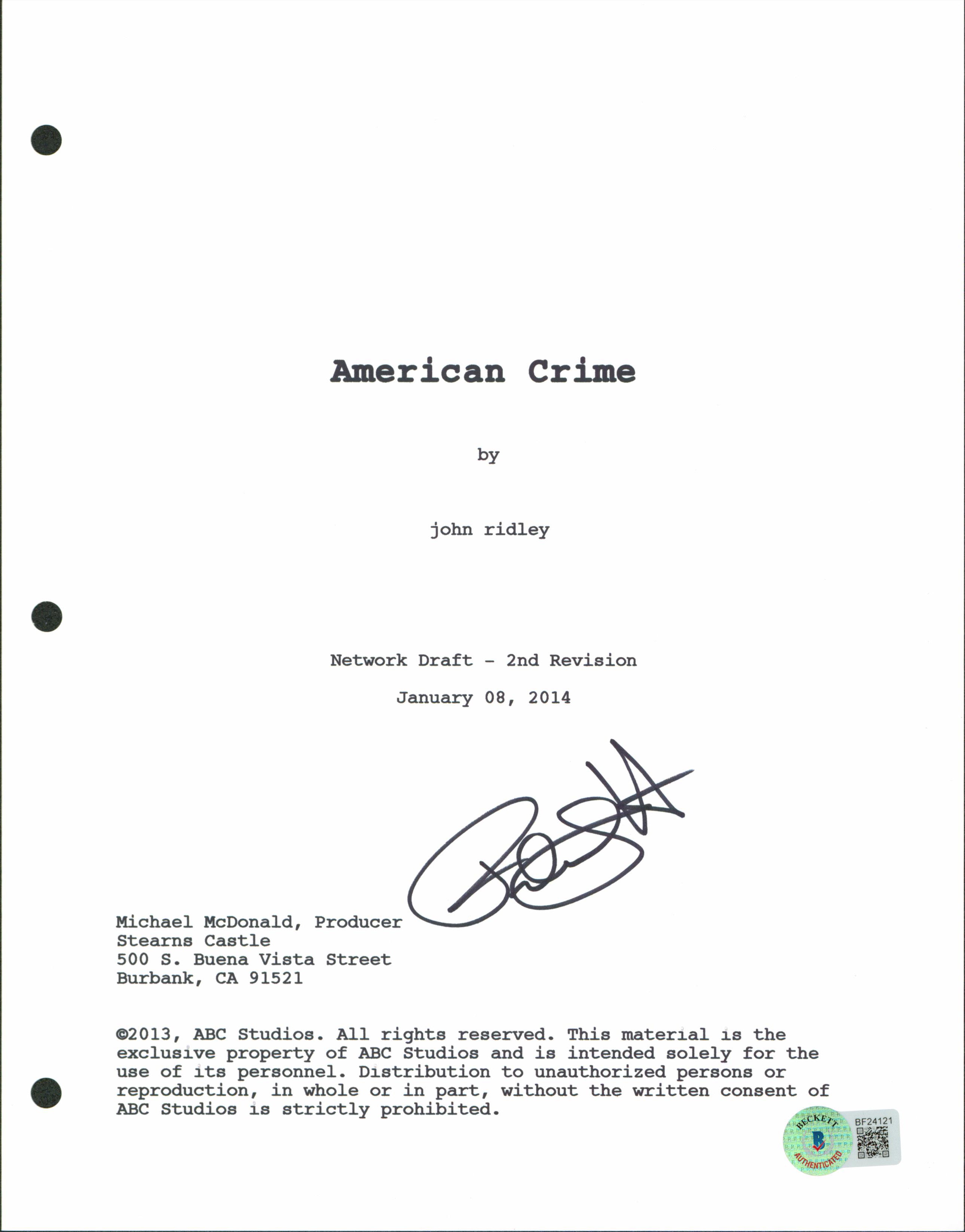 Felicity Huffman Authentic Signed American Crime Script Cover BAS #BF24121
